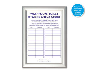 Framed A4 Toilet Hygiene Check Chart with Pen. Write On-Wipe Off Surface