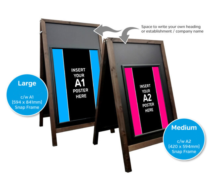 Wooden Frame Chalkboard A-Board with Poster Frame