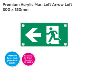 Premium Clear Acrylic Man Left Arrow Left Sign - 300 x 150mm