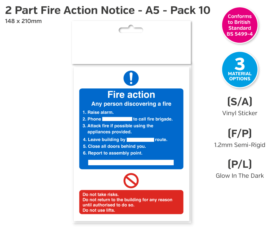 2 Part Fire Action Notice - A5 - Pack 10