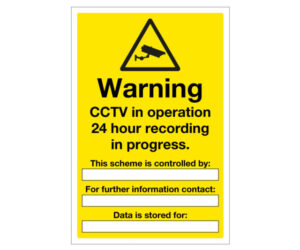Warning 24 Hr Recording CCTV Controlled By Notice.