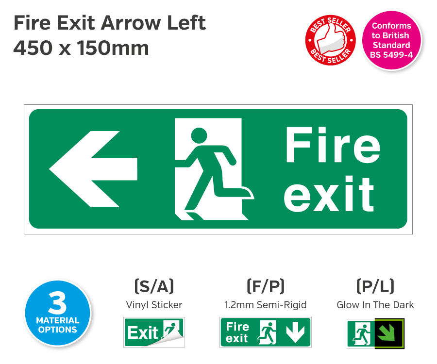 Fire Exit Man Arrow Left Sign