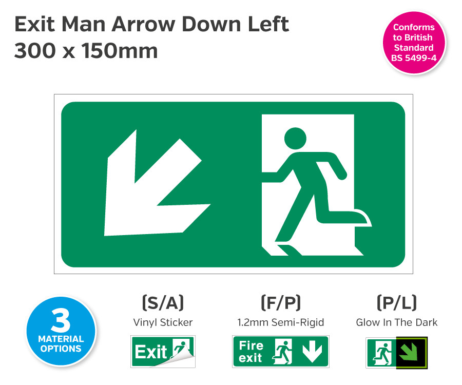 Exit Man Arrow Down Left Sign1