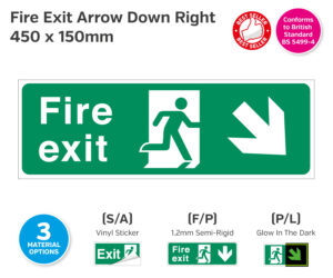 Fire Exit Man Arrow Down Right Sign