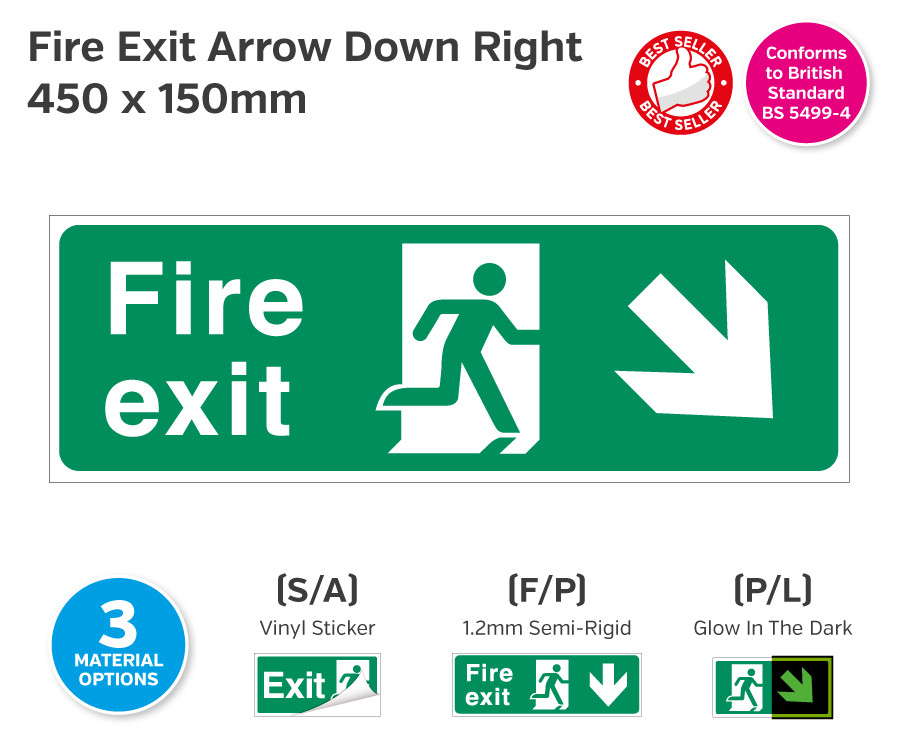 Fire Exit Man Arrow Down Right Sign