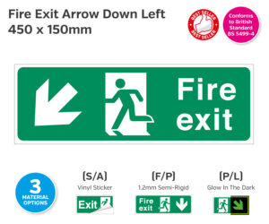 Fire Exit Man Arrow Down Left Sign