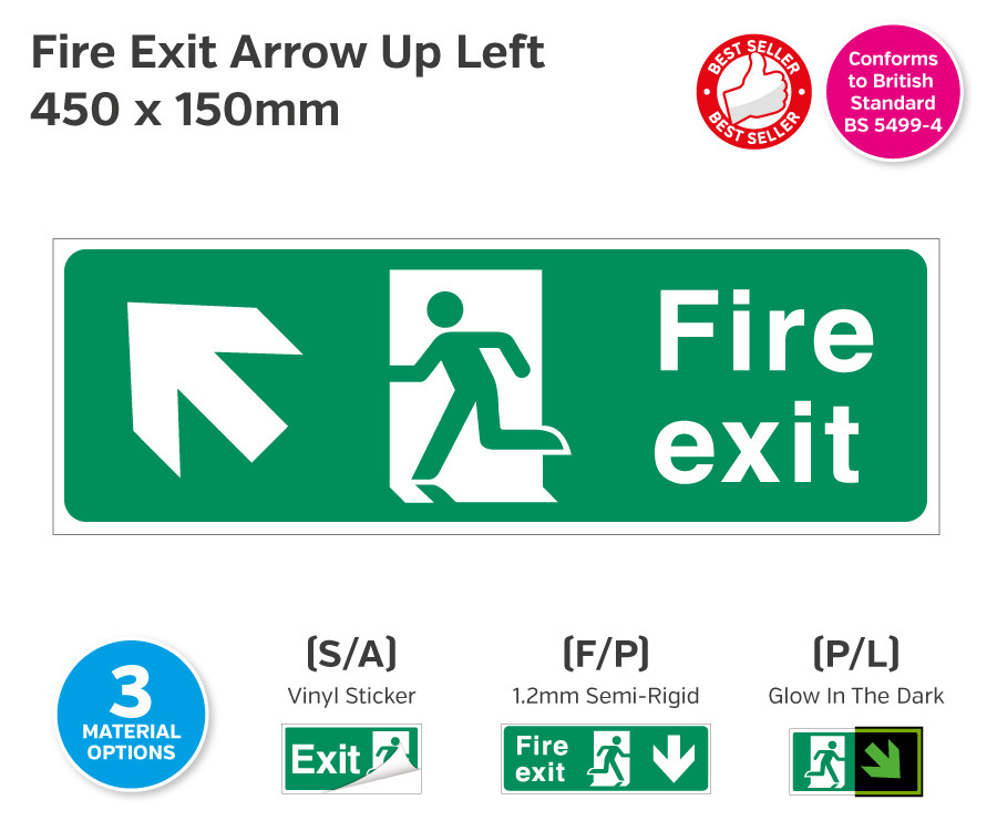 Fire Exit Man Arrow Up Left Sign