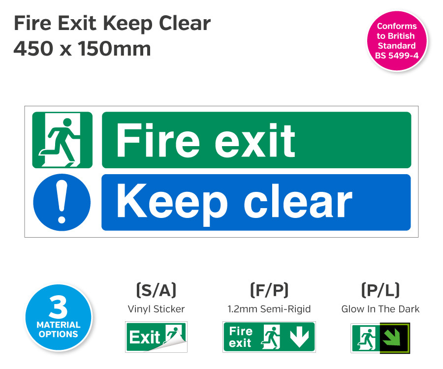 Fire Exit Keep Clear Sign 450 x 150mm