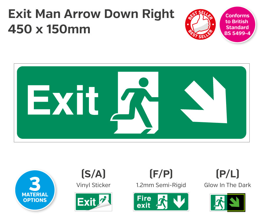 Exit Man Arrow Down Right Sign