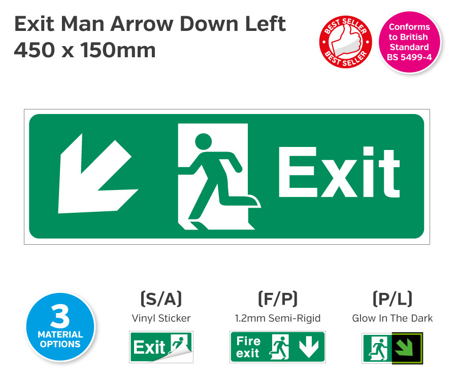 Exit Man Arrow Down Left Sign