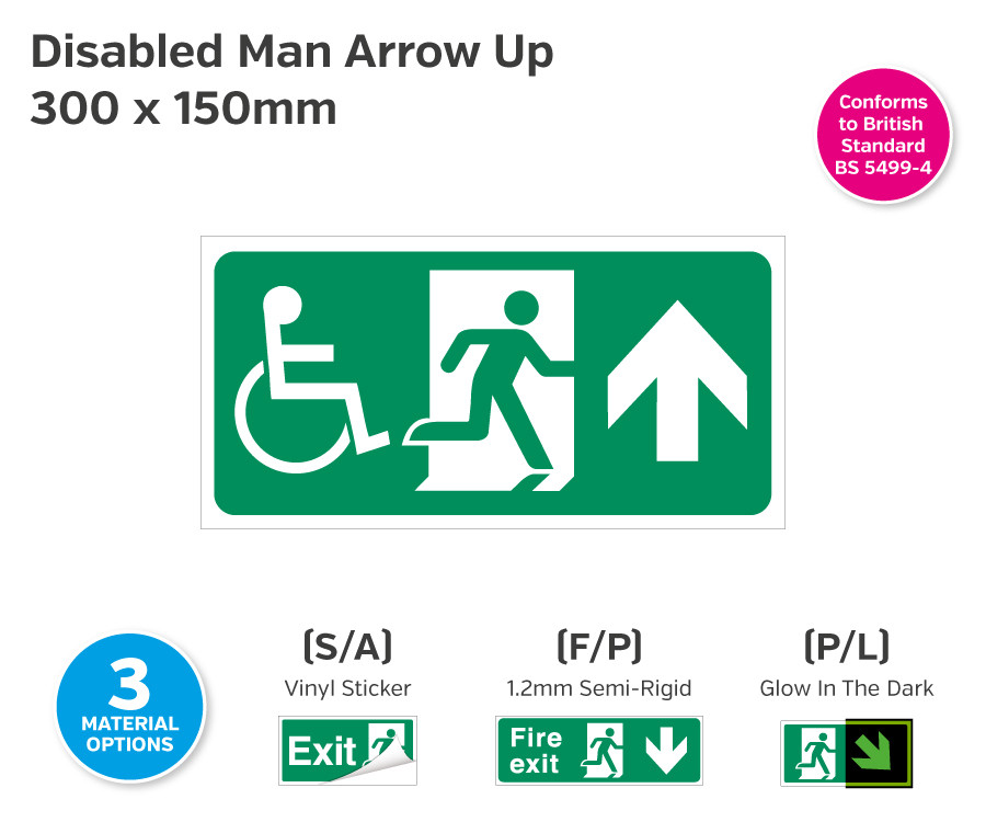 Disabled Exit Arrow Up Sign 300 x 150mm