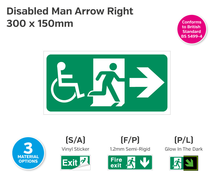 Disabled Exit Arrow Right Sign 300 x 150mm