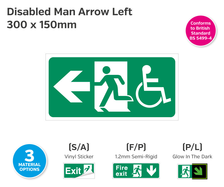 Disabled Exit Arrow Left Sign 300 x 150mm