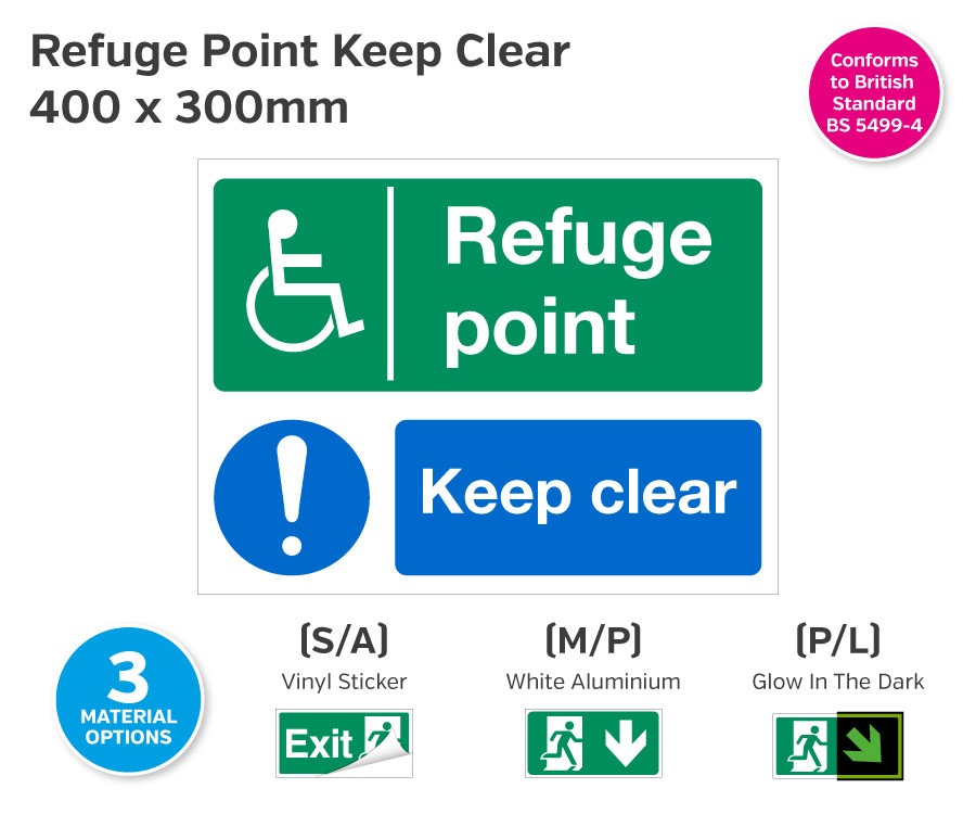 Disabled Refuge Point / Keep Clear Notice - 400 x 300mm