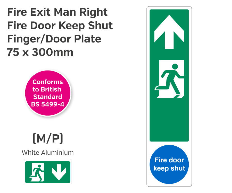 Fire Exit Man Right Arrow Up Fire Door Keep Shut Door Finger Plate