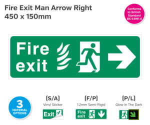 Fire Exit Man Arrow Right for Hospitals 450 x 150mm