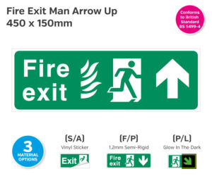 Fire Exit Man Arrow Up for Hospitals 450 x 150mm