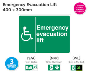 Emergency Evacuation Lift Notice 400 x 300mm