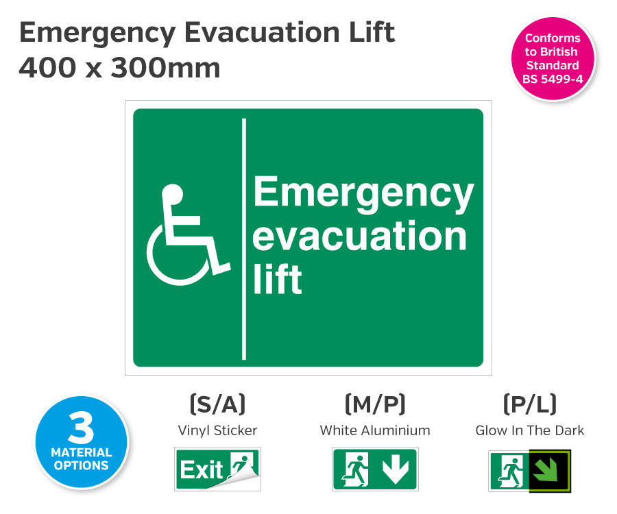 Emergency Evacuation Lift Notice 400 x 300mm