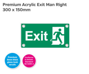 Premium Clear Acrylic Fire Exit Man Right Sign - 300 x 150mm