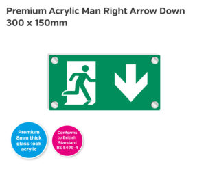 Premium Clear Acrylic Man Right Arrow Down Sign - 300 x 150mm