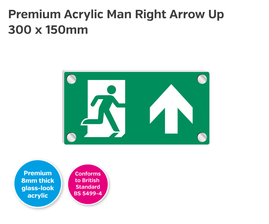 Premium Clear Acrylic Man Right Arrow Up Sign - 300 x 150mm