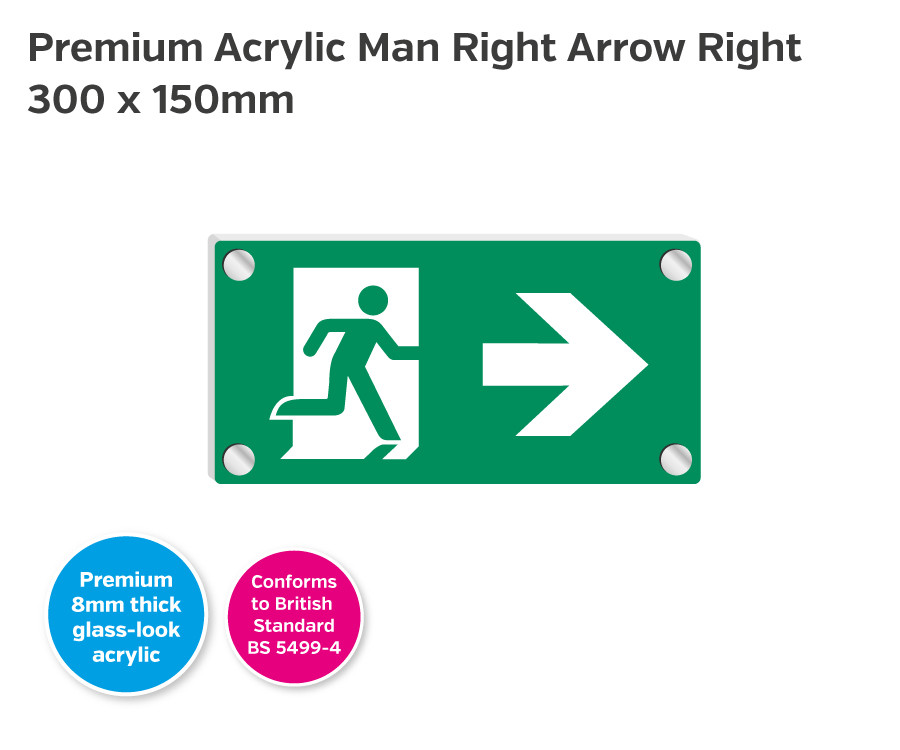 Premium Clear Acrylic Man Right Arrow Right Sign - 300 x 150mm