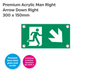 Premium Clear Acrylic Man Right Arrow Down Right Sign - 300 x 150mm