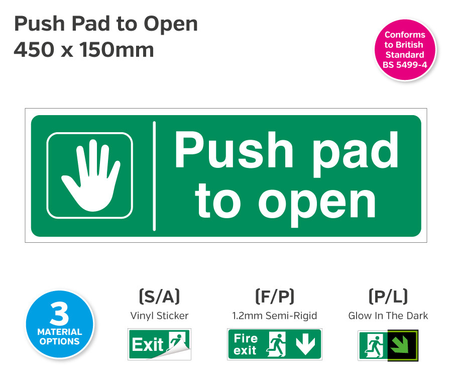 Emergency Escape Push Pad to Open 450 x 150mm