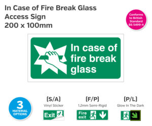 In Case of Fire Break Glass Sign 200 x 100mm