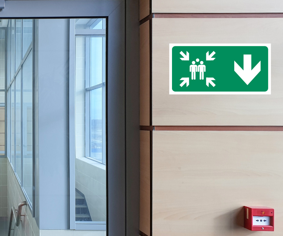 es464-465 fire assembly point arrow down 300x150