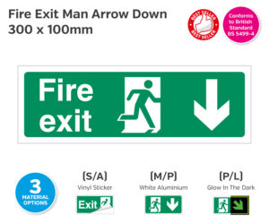 Fire Exit Man Arrow Down Sign