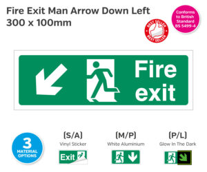 Fire Exit Man Arrow Down Left Sign