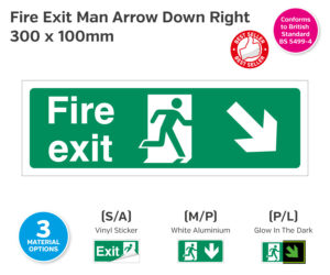 Fire Exit Man Arrow Down Right Sign