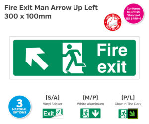 Fire Exit Man Arrow Up Left Sign
