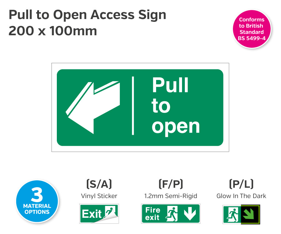 Pull to Open Sign - 200 x 100mm