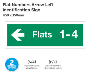 Flat Numbers Identification Sign Arrow Left - 450 x 150mm