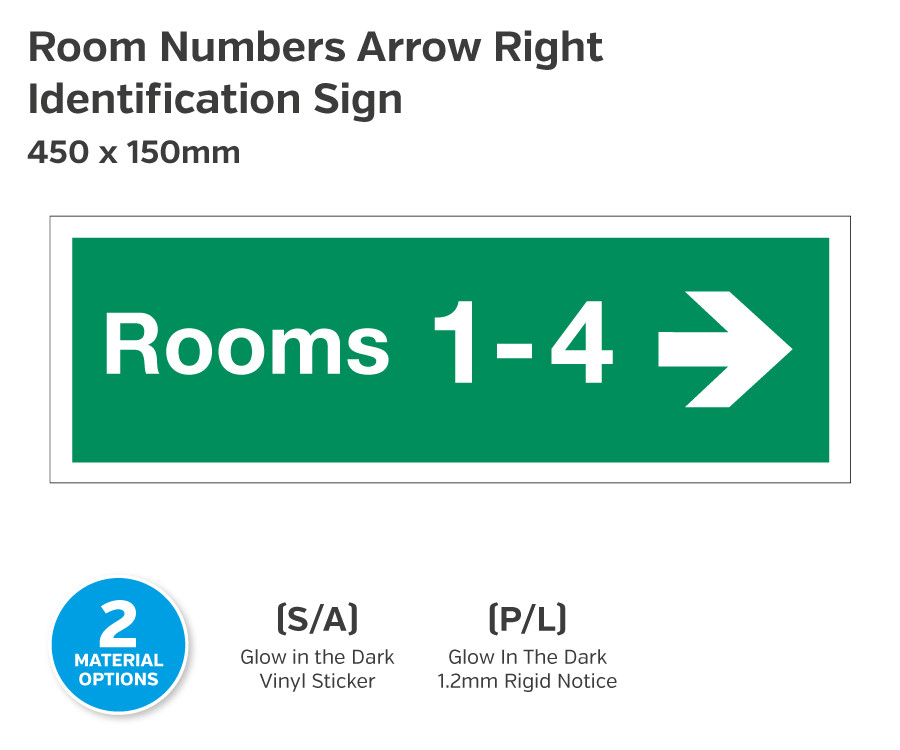 Room Numbers Identification Sign Arrow Right - 450 x 150mm