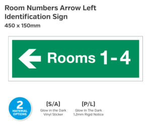 Room Numbers Identification Sign Arrow Left - 450 x 150mm