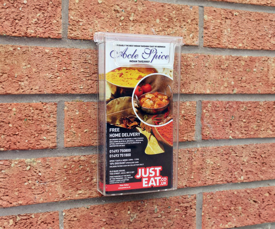 exterior wall mounted leaflet dispenser in situ