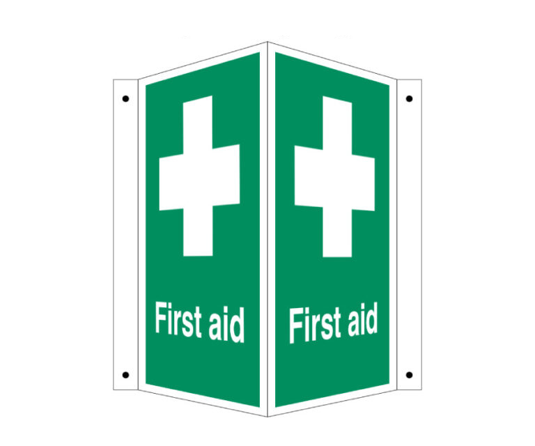 First Aid Symbol & Text Projecting Notice