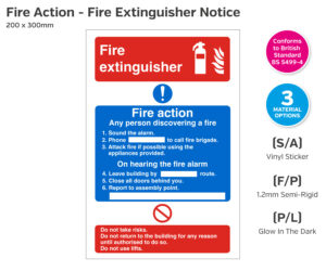 Dual Fire Extinguisher & Fire Action Notice - 200 x 300mm