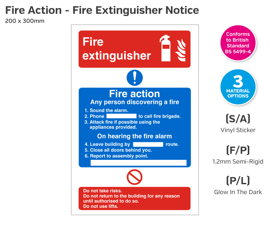 Dual Fire Extinguisher & Fire Action Notice - 200 x 300mm