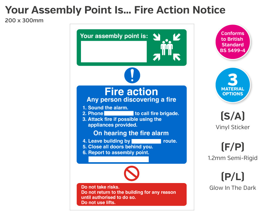 Dual Fire Assembly Point & Fire Action Notice - 200 x 300mm