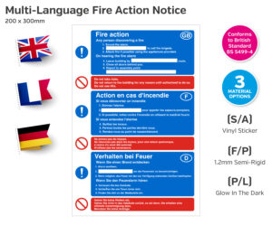 Multi Language Fire Action Notice - 200 x 300mm