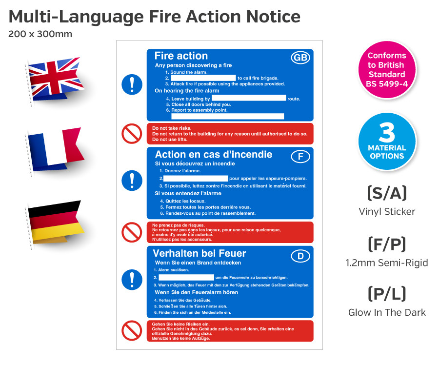 Multi Language Fire Action Notice - 200 x 300mm