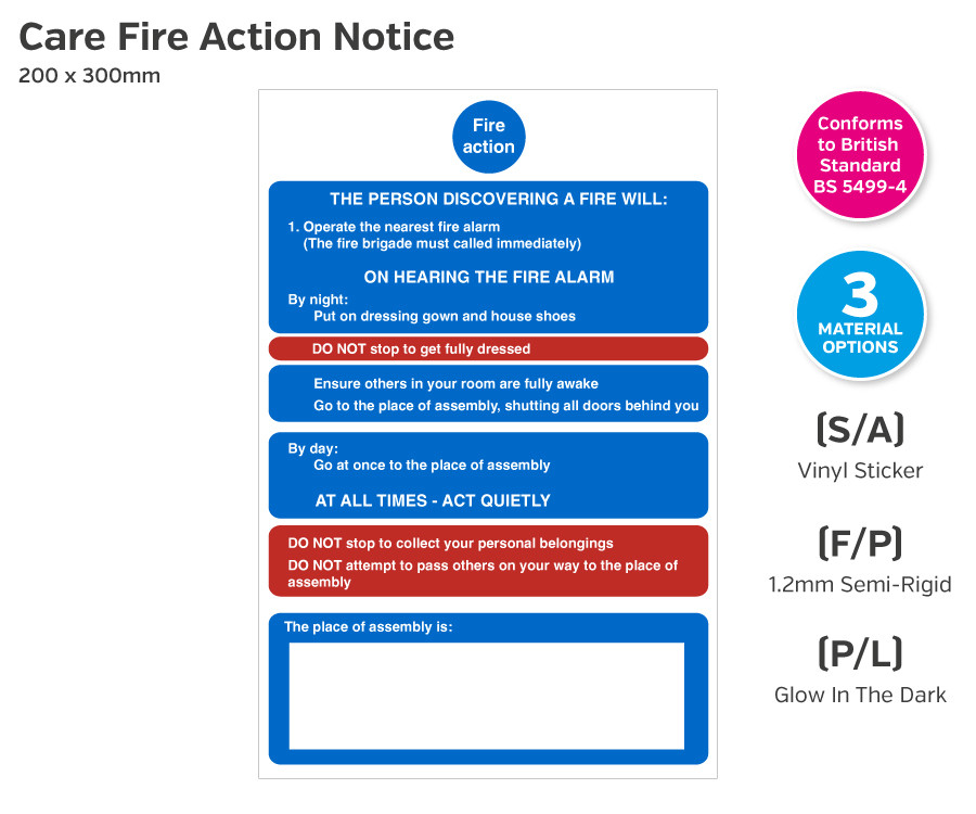 Care Fire Action Notice 200 x 300mm