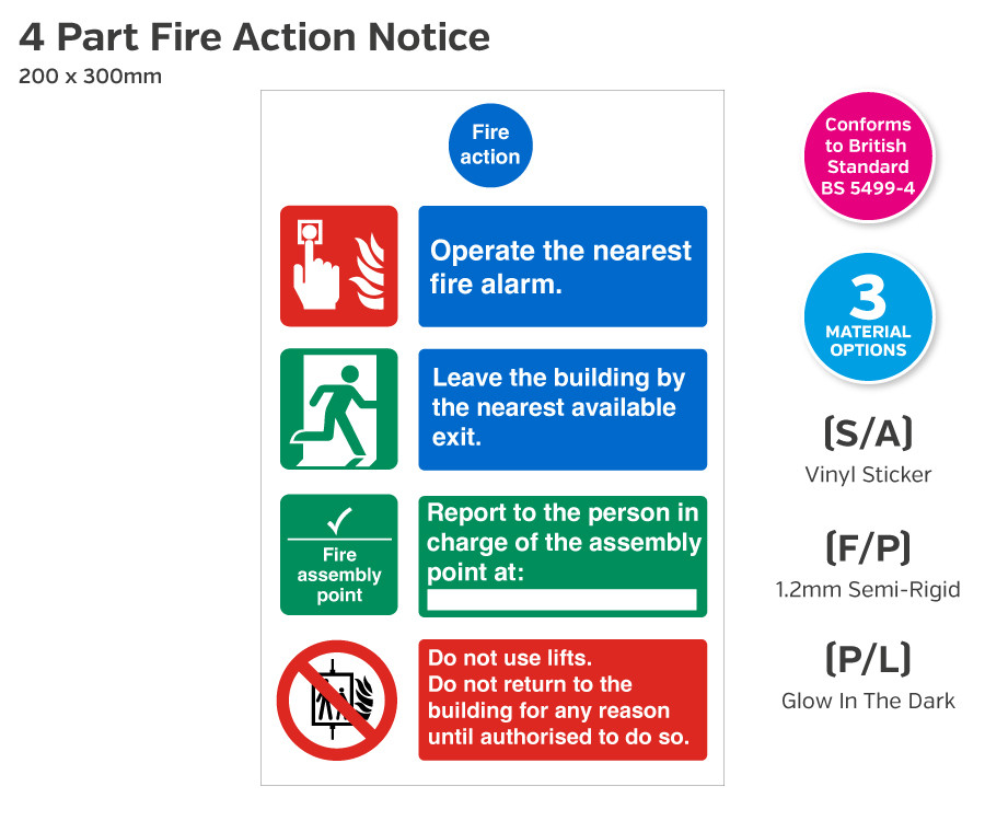 4 Part Fire Action Safety Notice - 200 x 300mm