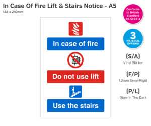 In Case of Fire, Do Not Use Lift, Use The Stairs Notice - A5