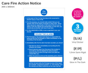 Care Fire Action Sound the Alarm Notice - 200 x 300mm